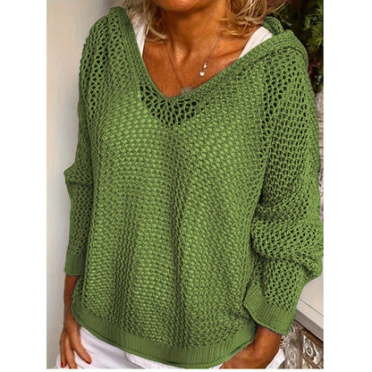 Women Fall Hoodies Sweater Knit V Neck Tops Casual Long Sleeve Pullover Shirts