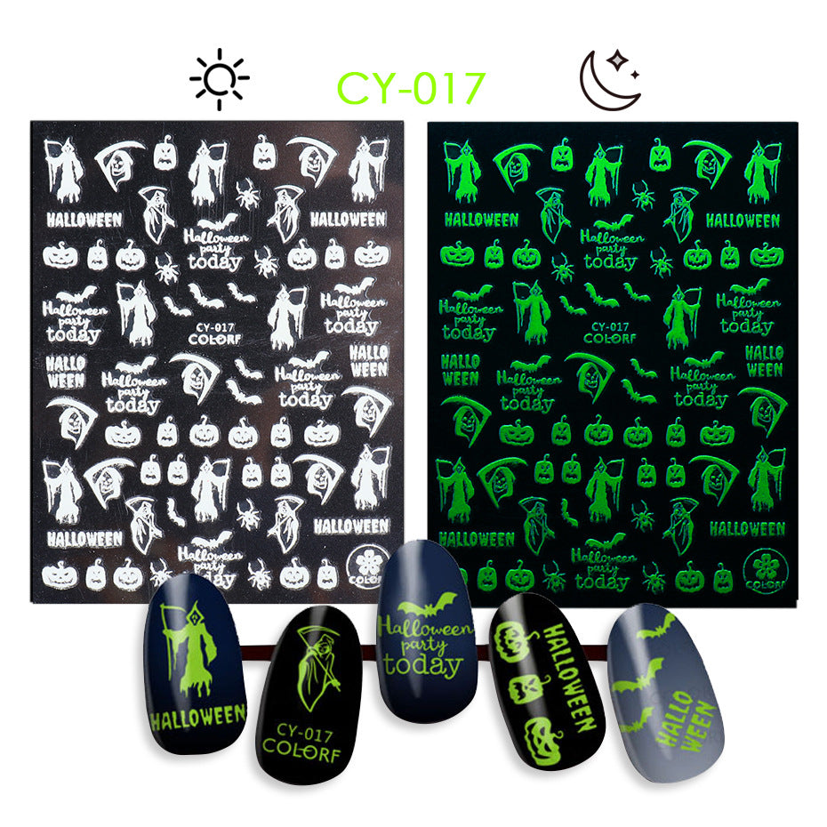 Halloween Skull Pumpkin Tree Funny Adhesive Nail Stickers