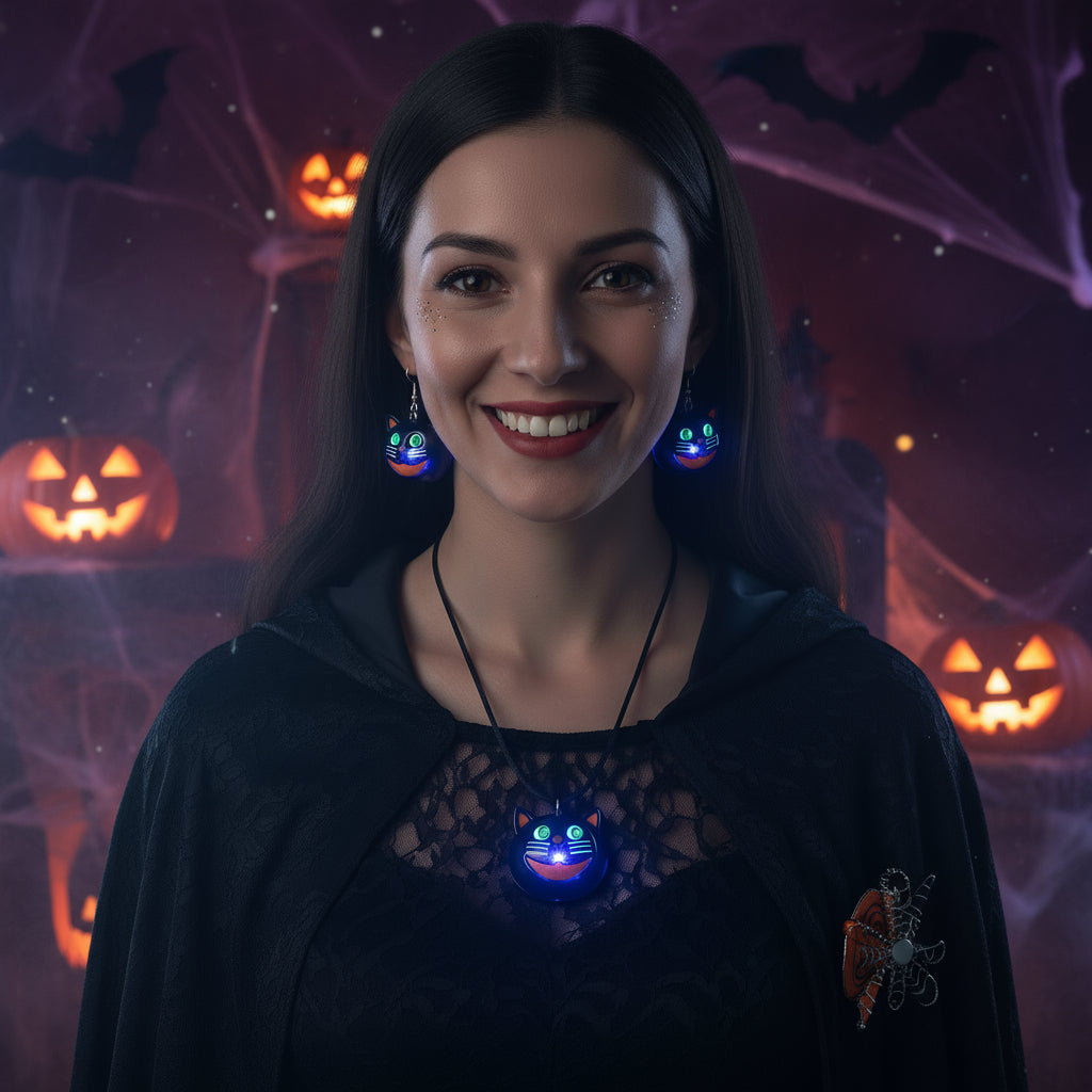 Halloween Led Cat Pendant Glow Necklace