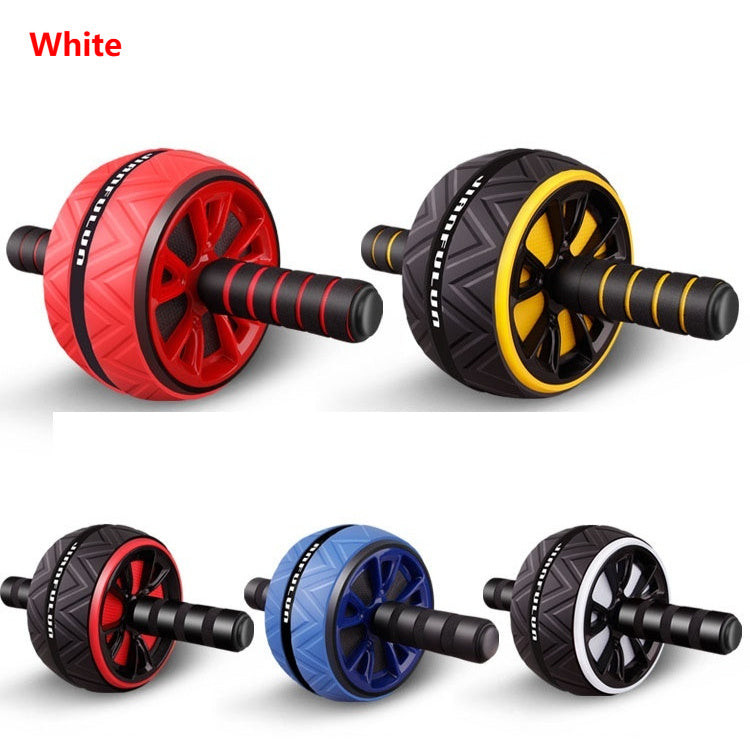 Abdominal wheel with white wheel rim and black handle grips