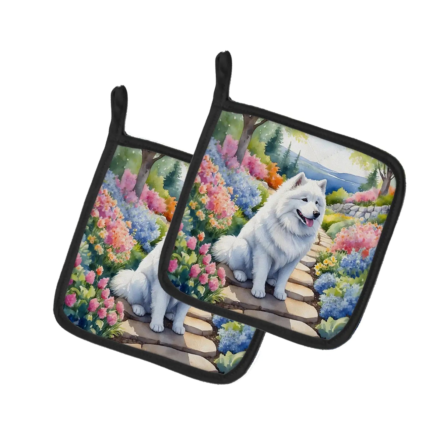 Samoyed Spring Path Pair of Pot Holders