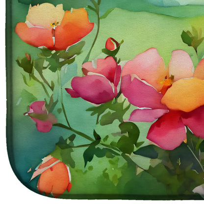 Iowa Wild Prairie Roses in Watercolor Dish Drying Mat