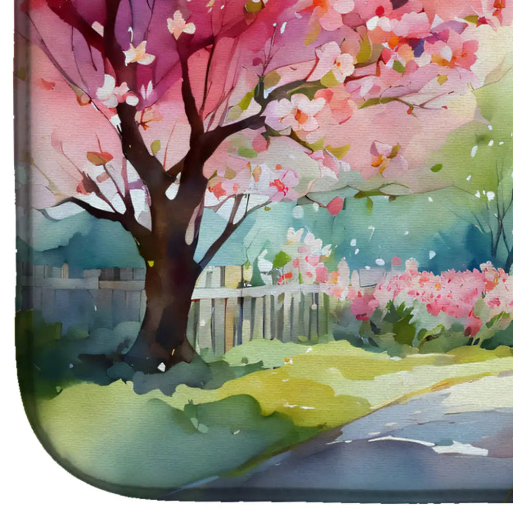 Michigan Apple Blossoms in Watercolor Dish Drying Mat