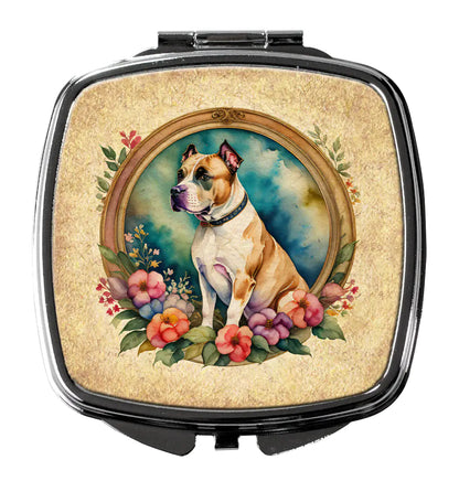 American Staffordshire Terrier and Flowers Compact Mirror