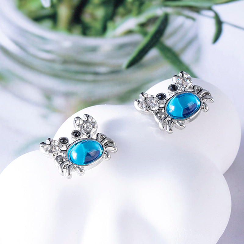 Alloy Gem Crystal Crab Stud Earrings.