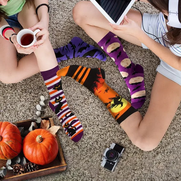 6 Pairs Halloween Socks For Men Women Girls Funny Pumpkin Spider Black Cat Cotton Sock Set