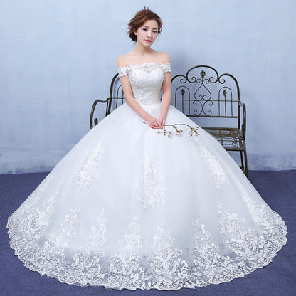 White Shoulder Wedding Lace Dress