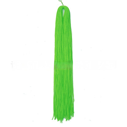 Bright green braided crochet hair extension with long fringe tassels