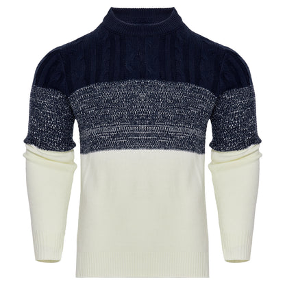 Men's Casual Color Block Long Sleeve Cable Knit Pullover Sweater