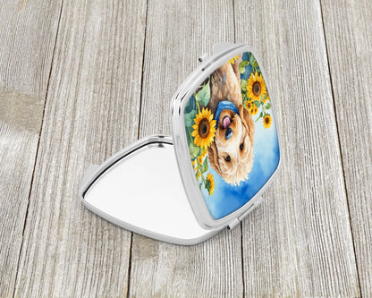 Goldendoodle in Sunflowers Compact Mirror