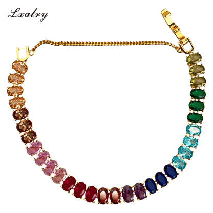 Lxalry 18K Gold Plircon Bracelet - Colorful Gem Tennis Chain For Gifting & Everyday Glam - Non-Tarnish, Hypoallergenic, Y2K Trending Jewelry