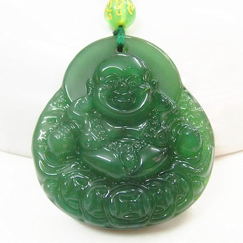Spinach Green Maitreya Buddha Necklace Long Pendant