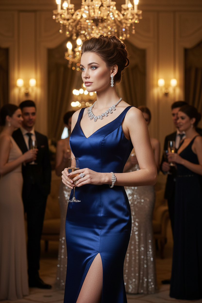 Zircon necklace set with collar necklace, bracelet, and drop earrings on model