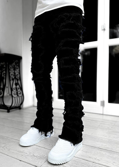 Trousers Individual Patched Pants Long Tight Fit Stacked Jeans For Men