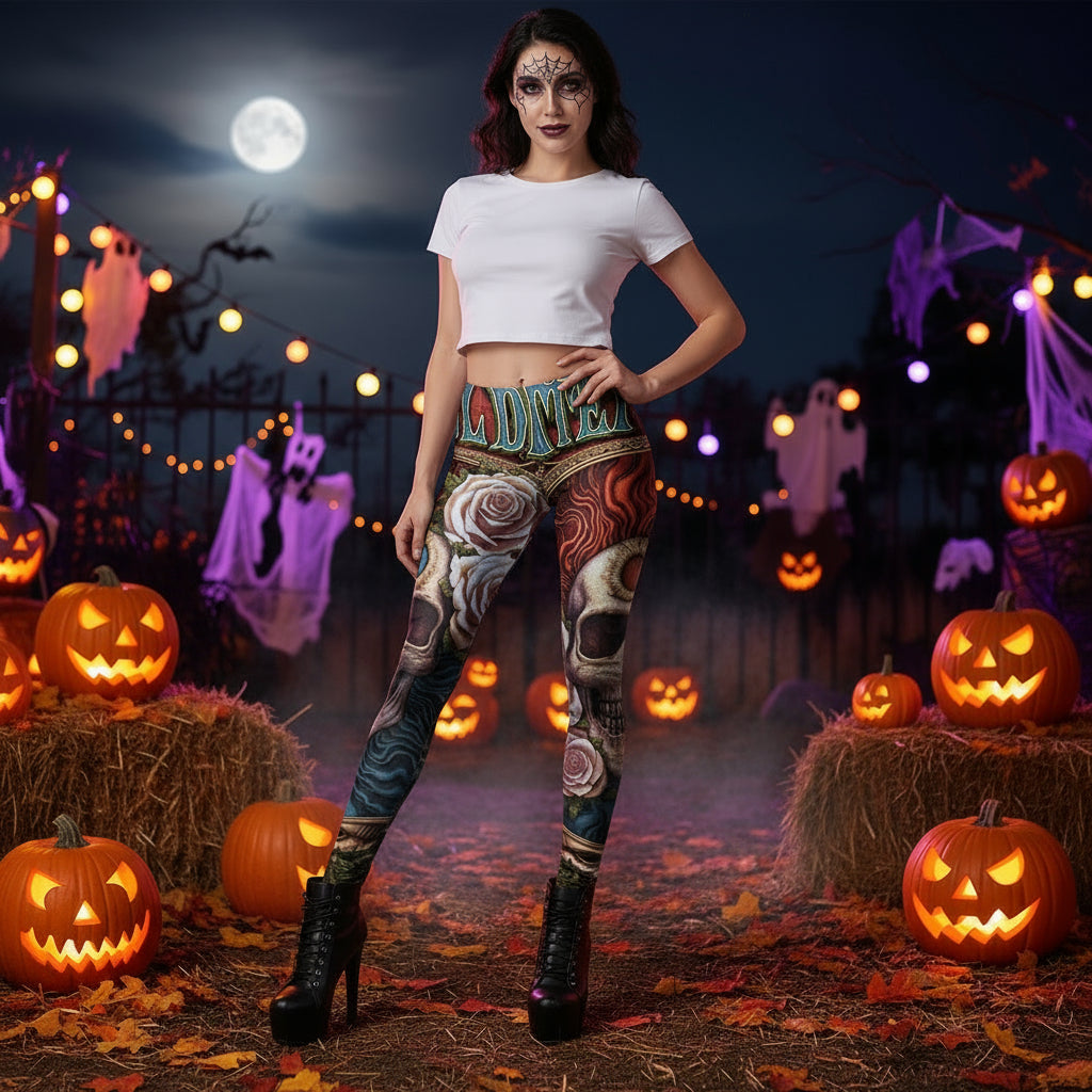 Halloween Skull Pattern Print Ladies Leggings