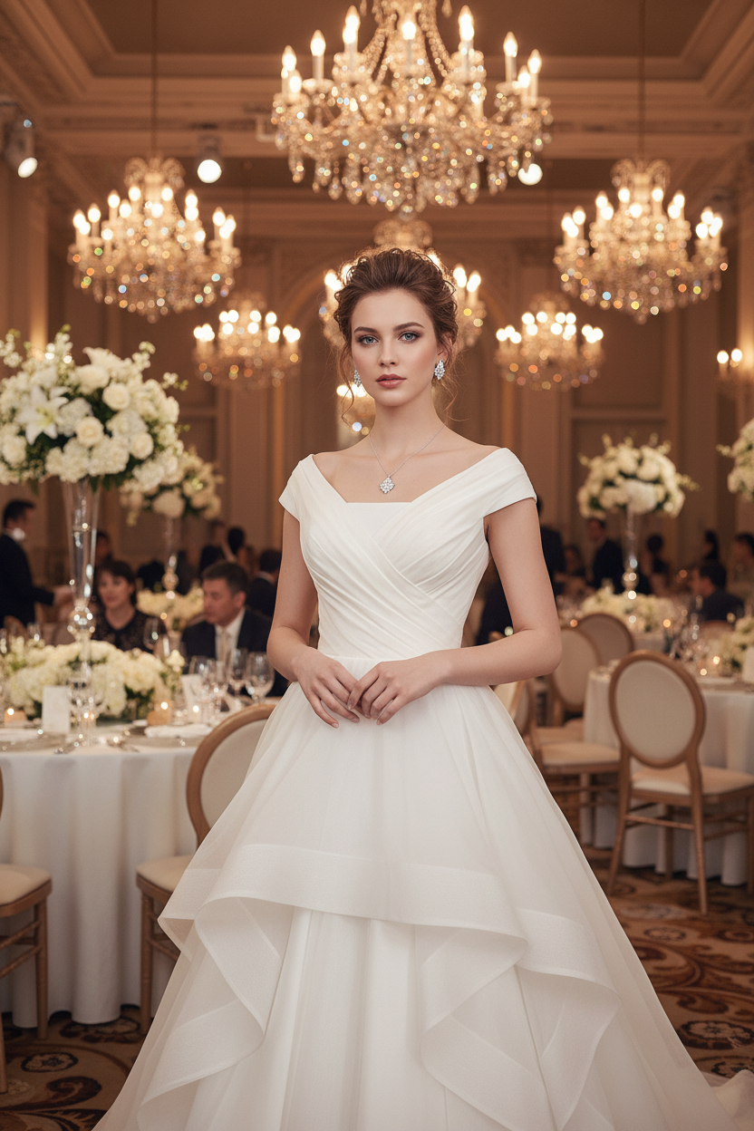 Silver-toned bridal necklace with small teardrop pendant and matching earrings