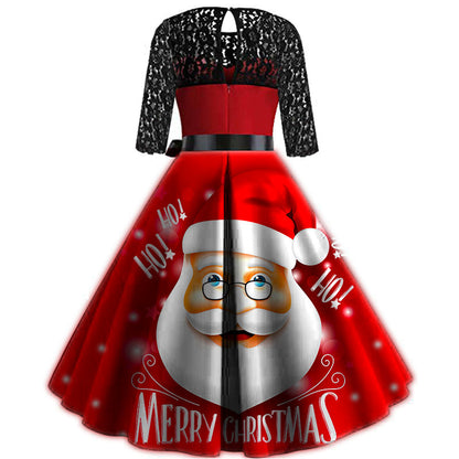 Christmas Lace Stitching Mid-length Dress