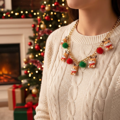 New Christmas Tree Bell Santa Claus Necklace Creative Personalized Pendant Clavicle Chain Jewelry