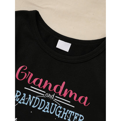 Kid's 'Grandma And Granddaughter' Letter & Heart Print Long Sleeve Top & Pants Set, 2 Sets Comfy Loungewear Outfit