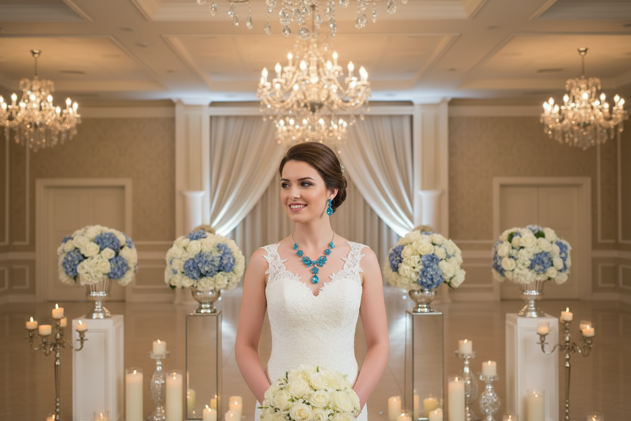 Blue gemstone necklace and matching drop earrings set