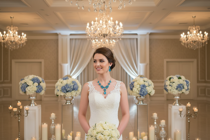 Blue gemstone necklace and matching drop earrings set
