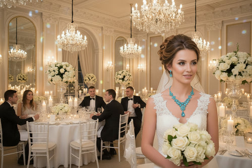 Blue gemstone necklace and matching drop earrings set for wedding wear