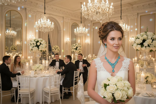 Blue gemstone necklace and matching drop earrings set for wedding wear
