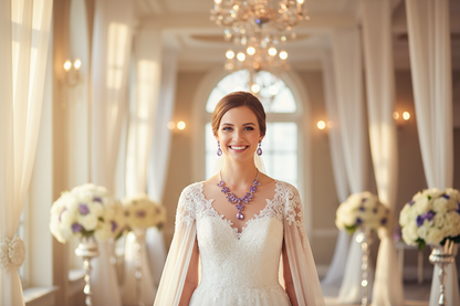 Blue crystal bridal necklace and drop earrings set, floral teardrop design