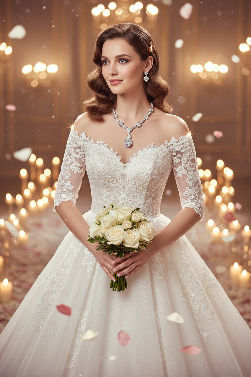 White bridal necklace with teardrop pendant and matching drop earrings
