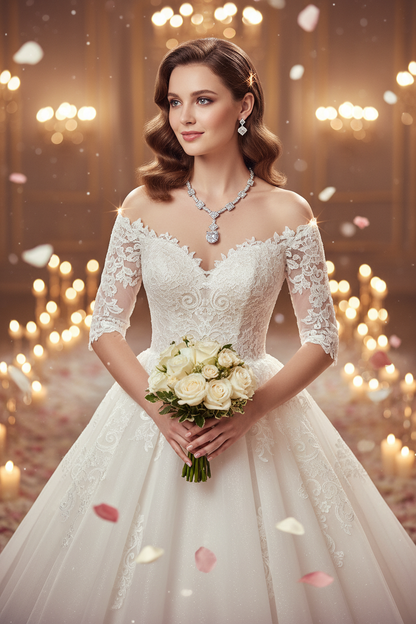 White bridal necklace with teardrop pendant and matching drop earrings