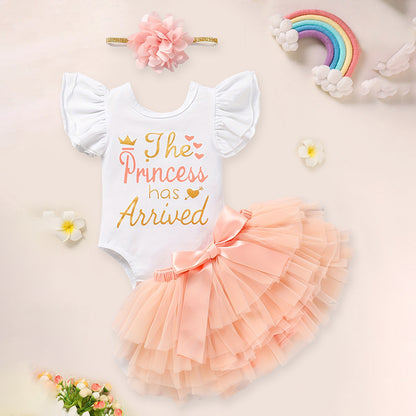 Newborn Baby Girl Outfits Infant Letter Print Romper Tutu Skirt Headband Coming Home Clothes Set