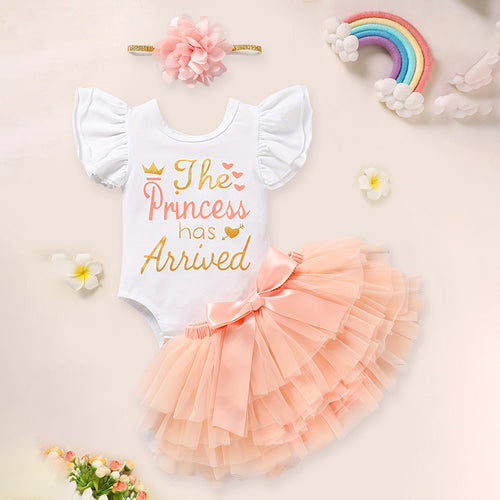 Newborn Baby Girl Outfits Infant Letter Print Romper Tutu Skirt Headband Coming Home Clothes Set