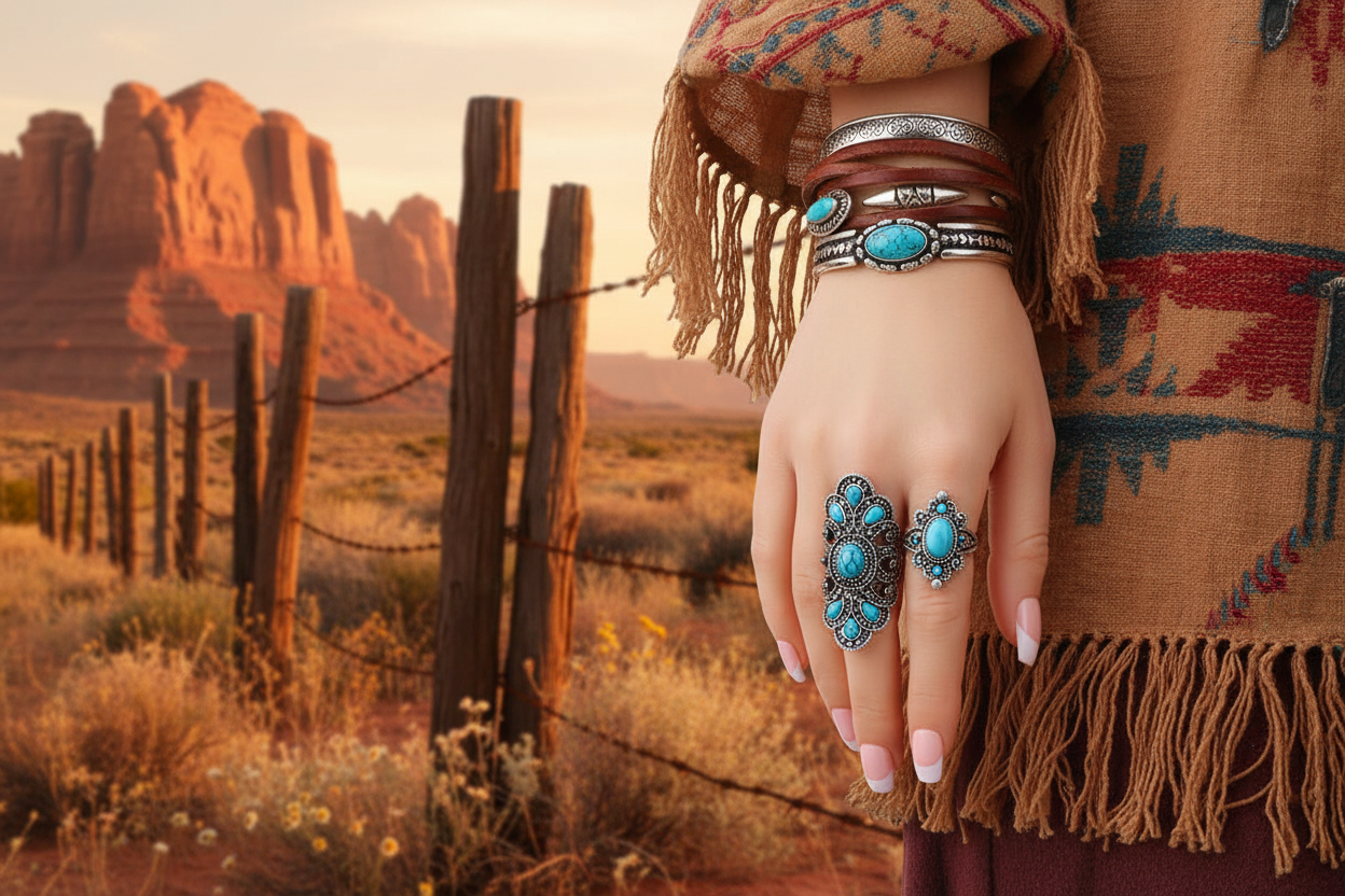 Turquoise blue oval ring with engraved silver band and clustered stone centerpiece