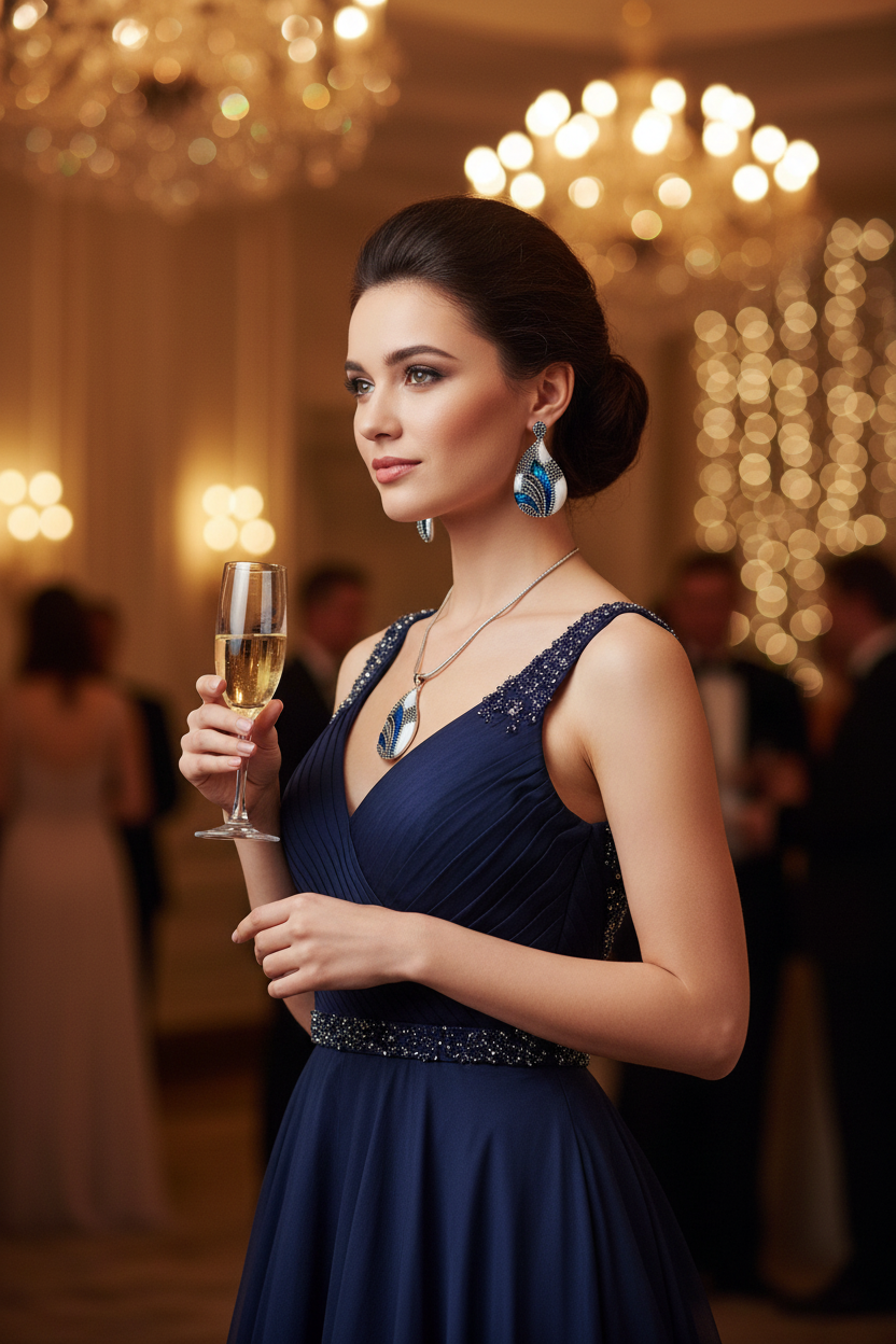 Water drop jewelry set with teardrop earrings, pendant necklace, and ring