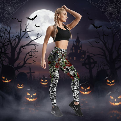 Roses Skulls Yoga Workout Leggings