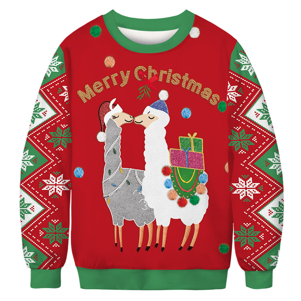 Christmas green furry print crew neck sweater