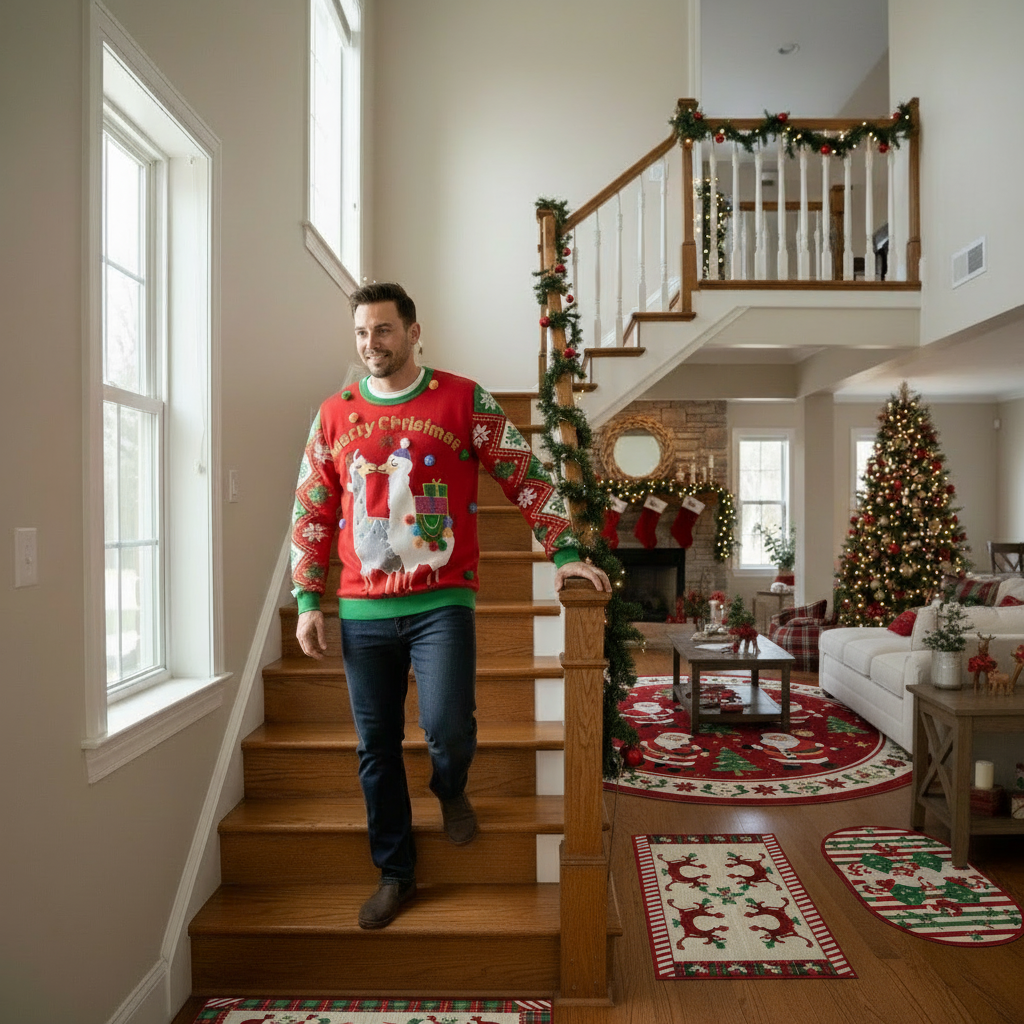 Christmas green furry print crew neck sweater