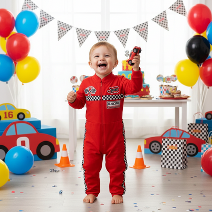 Toddler Girls Boys Racing Jumpsuit, Racer Outfit, Party Race Car Driver Clothing Set