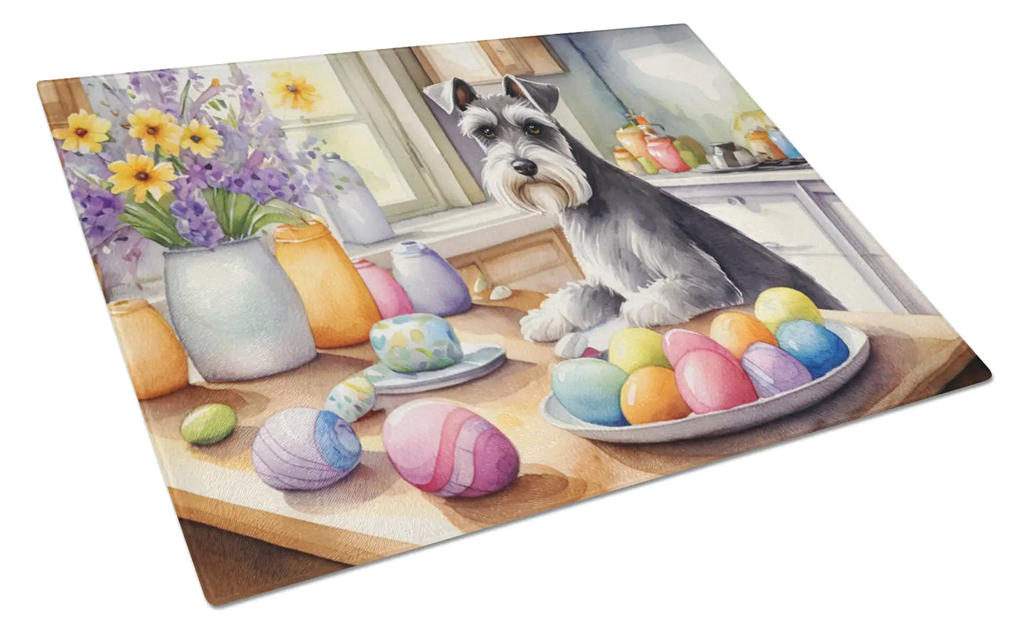 Decorating Easter Schnauzer Glass Cutting Board