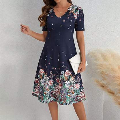 Women's Summer Short Sleeve Casual Dresses Sweet Cute V-Neck Floral Sundresses