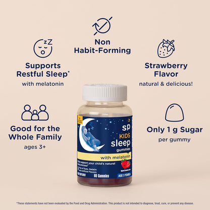 Melatonin gummy bottle for kids, strawberry flavor, 60 gummies, white cap