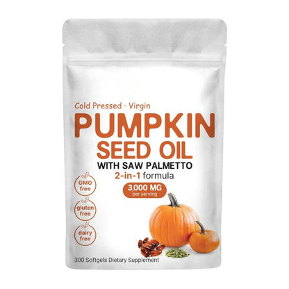 Pumpkin seed oil softgel pouch with saw palmetto, 300 softgels, 3,000 mg per serving