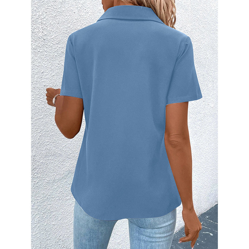 Women's Zipper Polo Shirts Short Sleeve Summer Collared Down T Shirts Top Casual Loose Fit Blouses