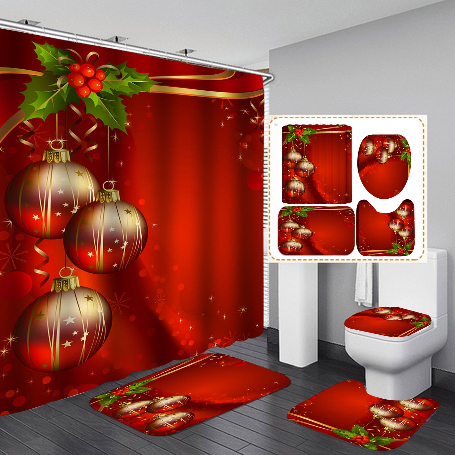 Christmas Digital Printing Waterproof Polyester Shower Curtain