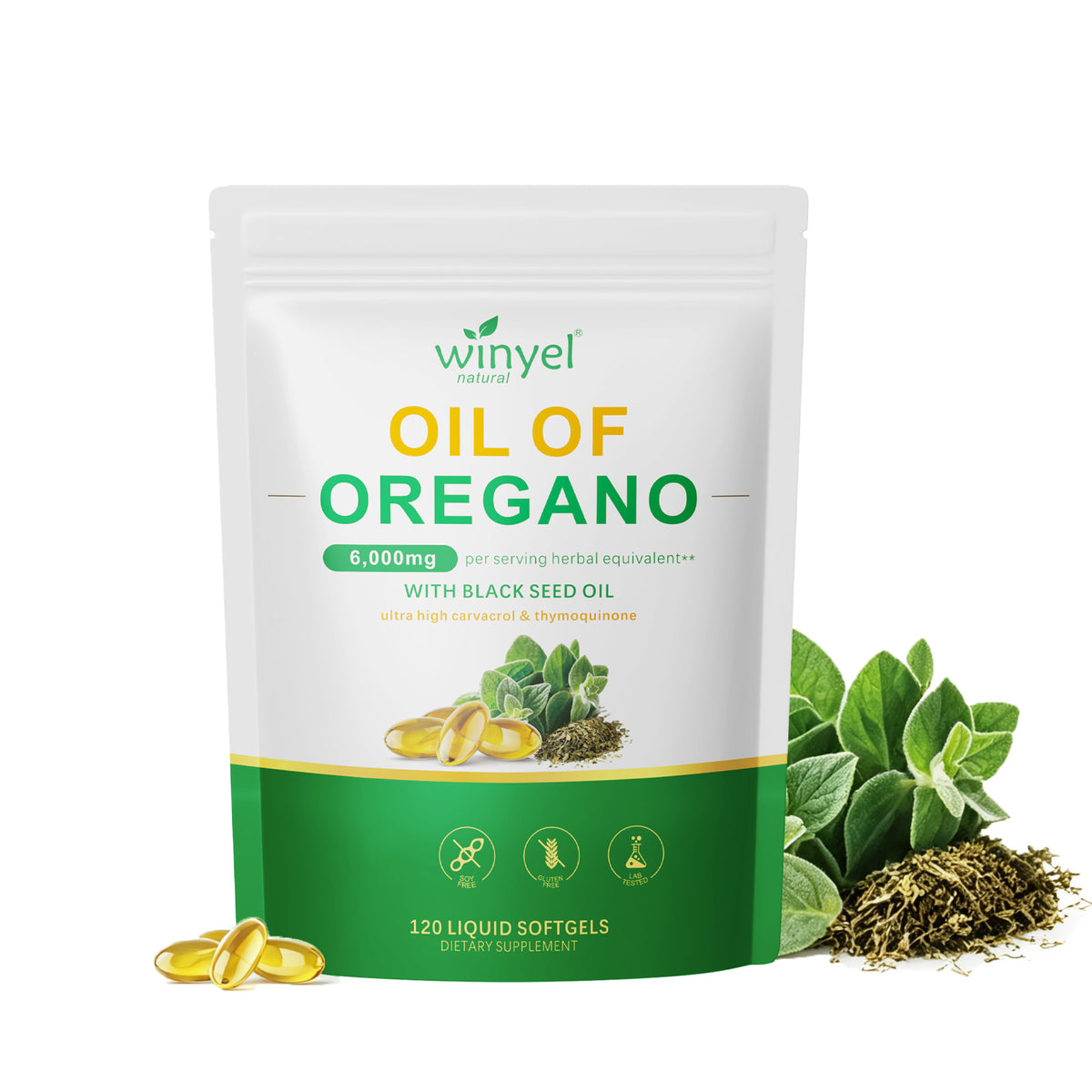 Oil of Oregano liquid softgels supplement pouch with black seed oil, 120 count