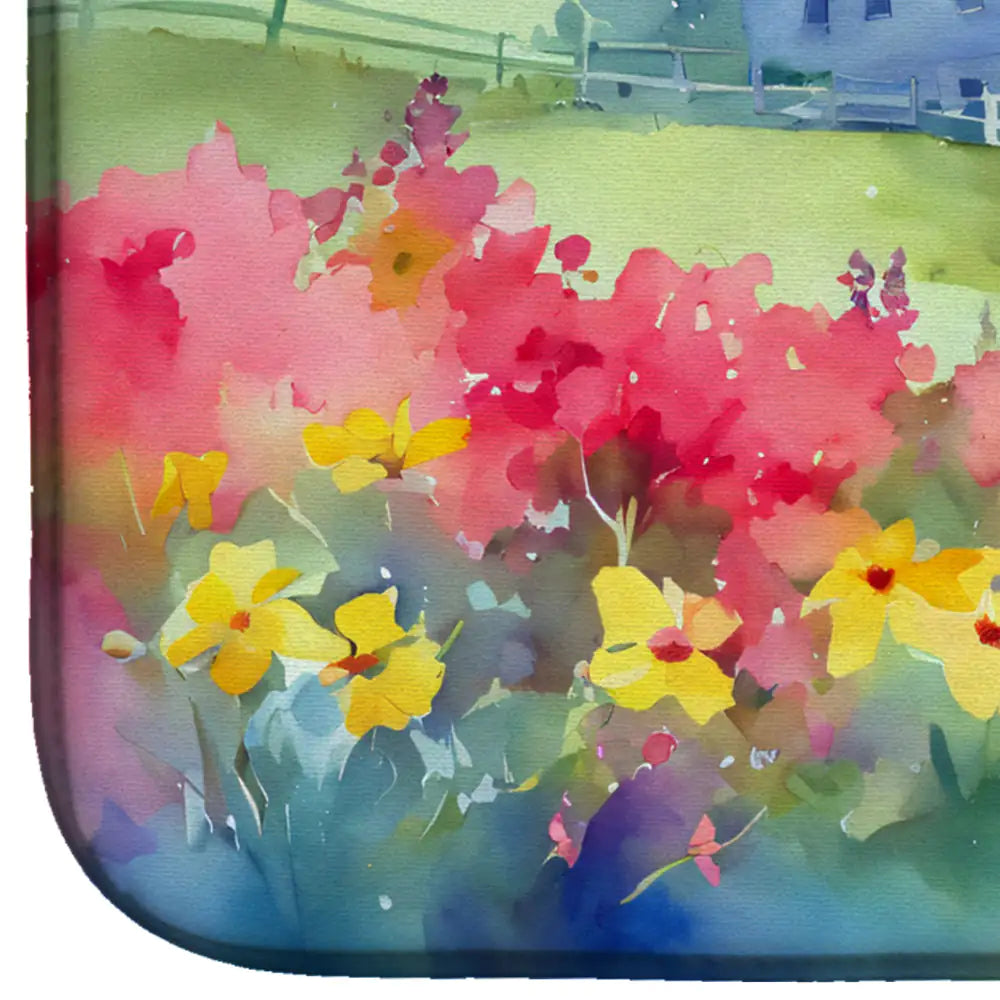 Massachusetts Mayflowers in Watercolor Dish Drying Mat