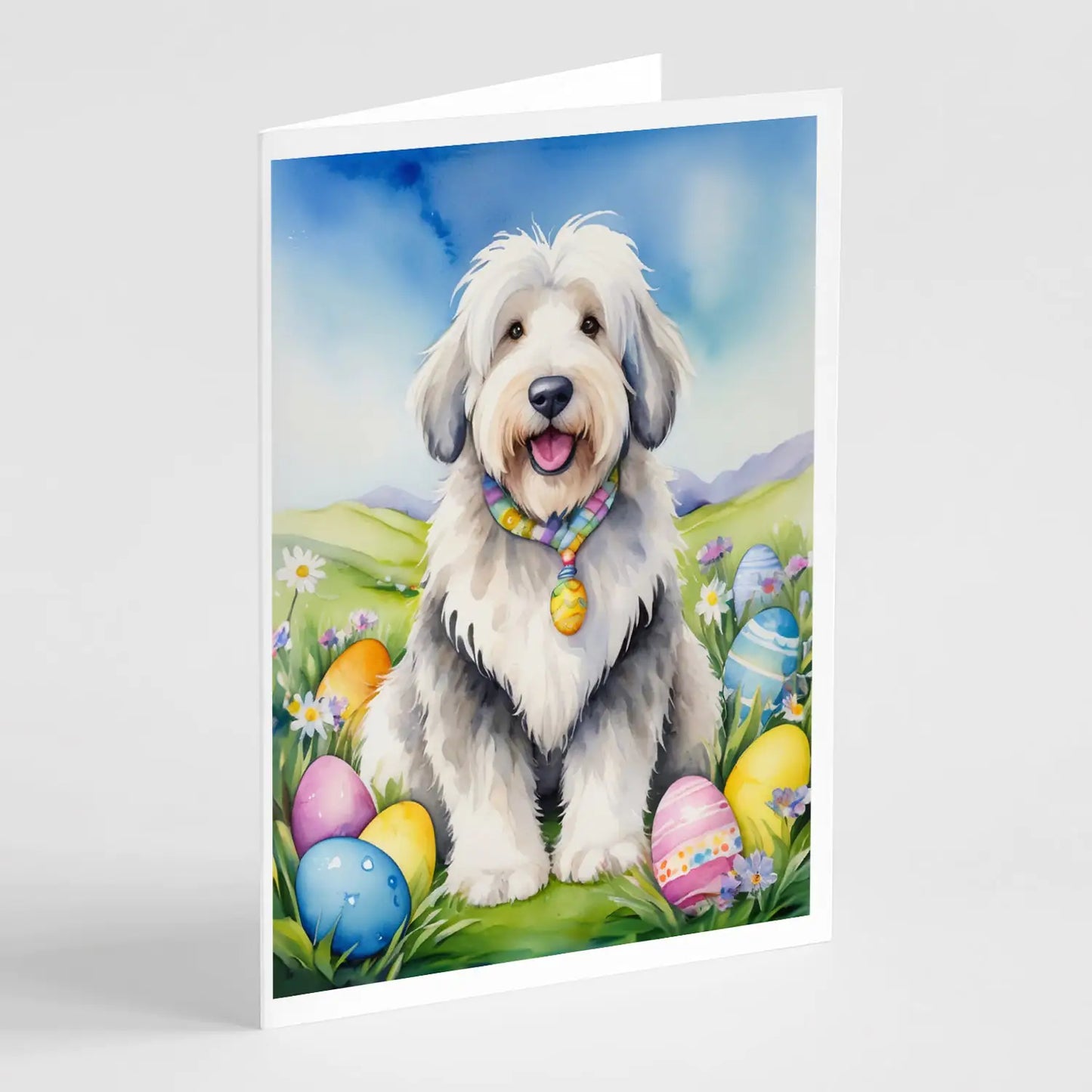 Old English Sheepdog Easter Egg Hunt Greeting Cards Pack of 8