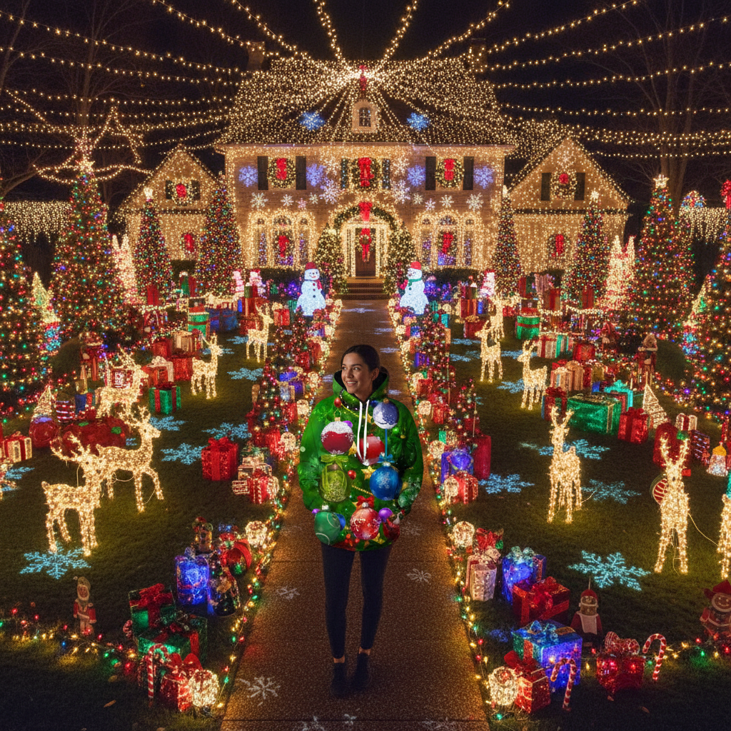 Christmas 3D Digital Print Casual Loose Fit Hooded Pullover Sweatshirt