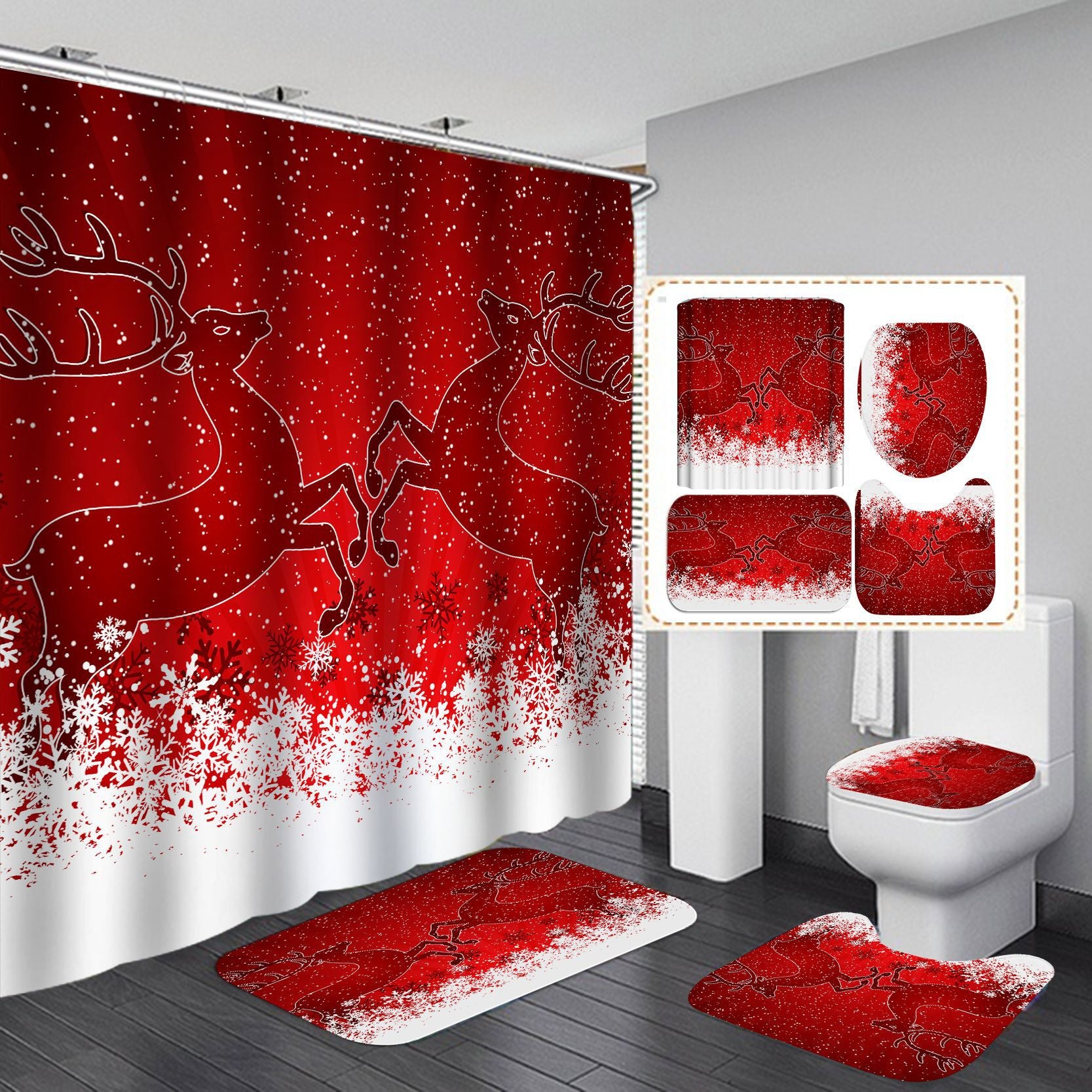 Christmas Digital Printing Waterproof Polyester Shower Curtain