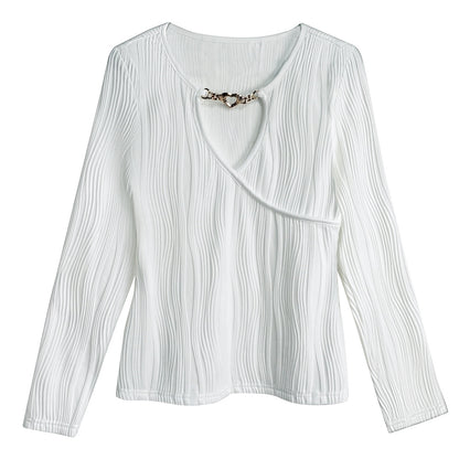 Ladies' Hollowed Out Heart-shaped Chain Decorative Texture Casual Top